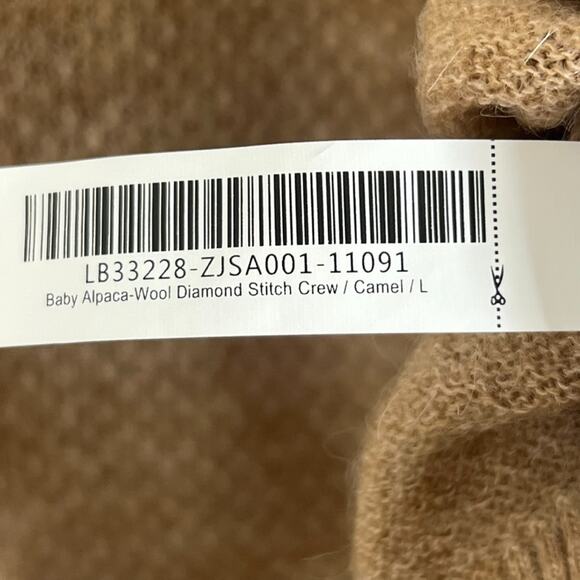 Quince Wool Sweater Women's L Brown Camel Baby Alpaca-Wool Diamond Stitch Crew - Picture 6 of 8